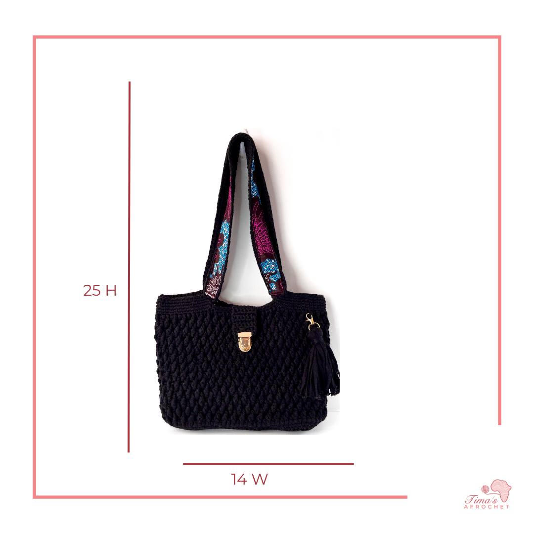 African Fabric Crochet Bag(BLACK) Tima's Afrochet