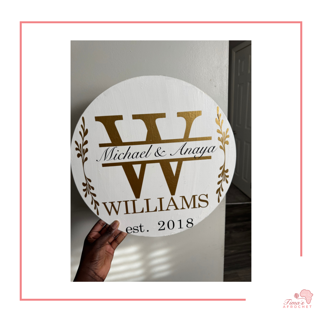 Personalized Wood Sign -WHITE WITH GOLD AND BLACK LETTERS