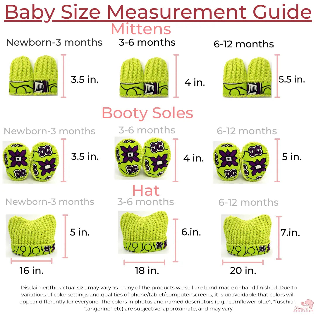 baby size chart for hat mitten shoes