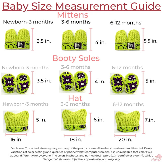baby size chart for hat mitten shoes