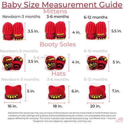crochet size chart for hat mittens and booties
