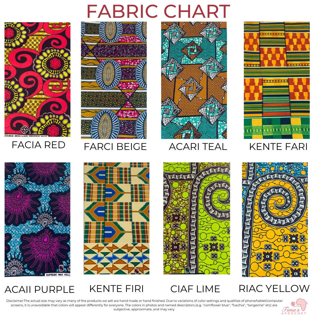 fabric chart, choose one of 8 fabric options.